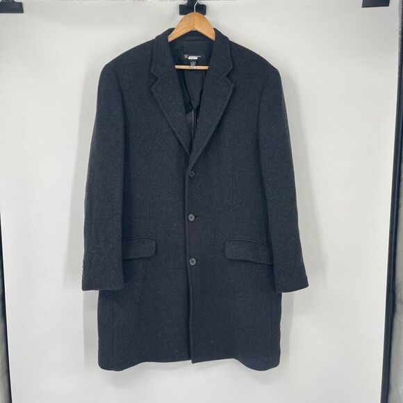 INC International Concepts Single Breasted Black Wool Blend Pea Coat Mens Large - Picture 1 of 8